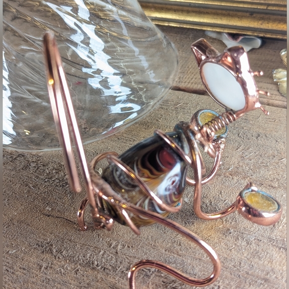 COPPER WIRE CAT SCULPTURE WITH BLOWN GLASS AND BOBBLE HEAD - Picture 11 of 11
